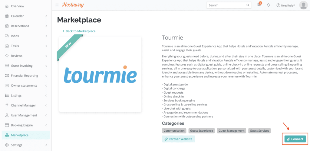 Connect you Hostaway account with Tourmie
