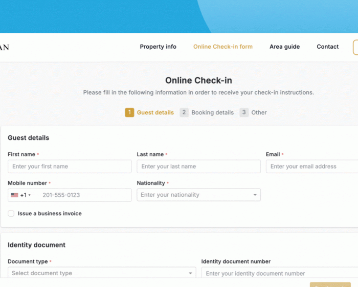 The new online check-in experience of Tourmie, the guest app for hotels and vacation rentals